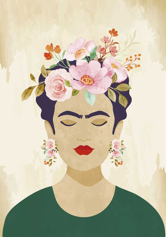 Poster artistico donna con fiori - TenStickers