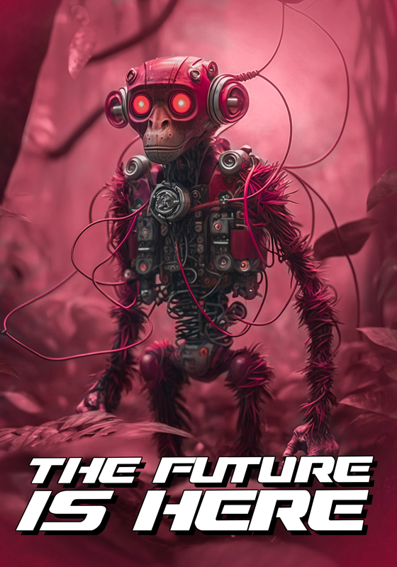 Poster scimmia robotica colore Viva Magenta - TenStickers