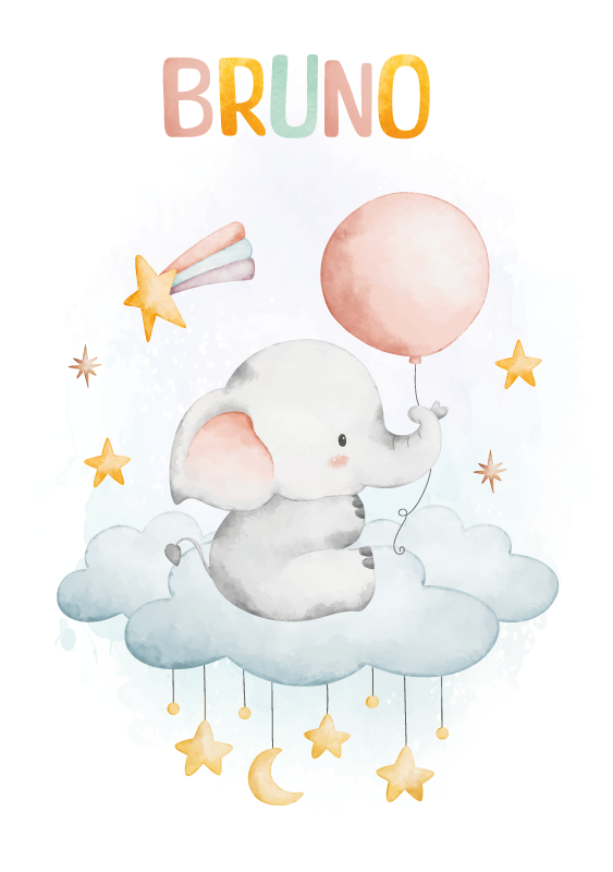 Poster cameretta elefante su una nuvola - TenStickers