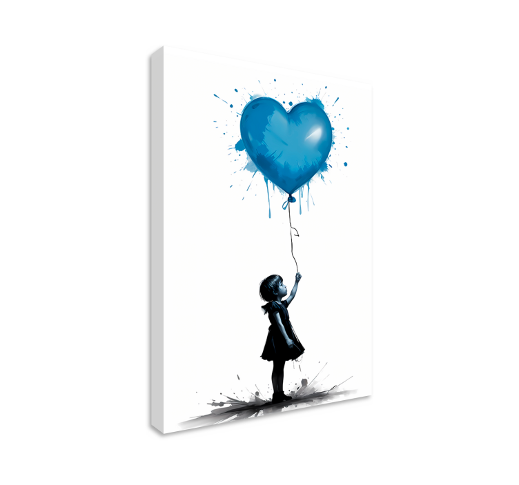 Arte dipinto ragazza con palloncino a forma di cuore blu - TenStickers