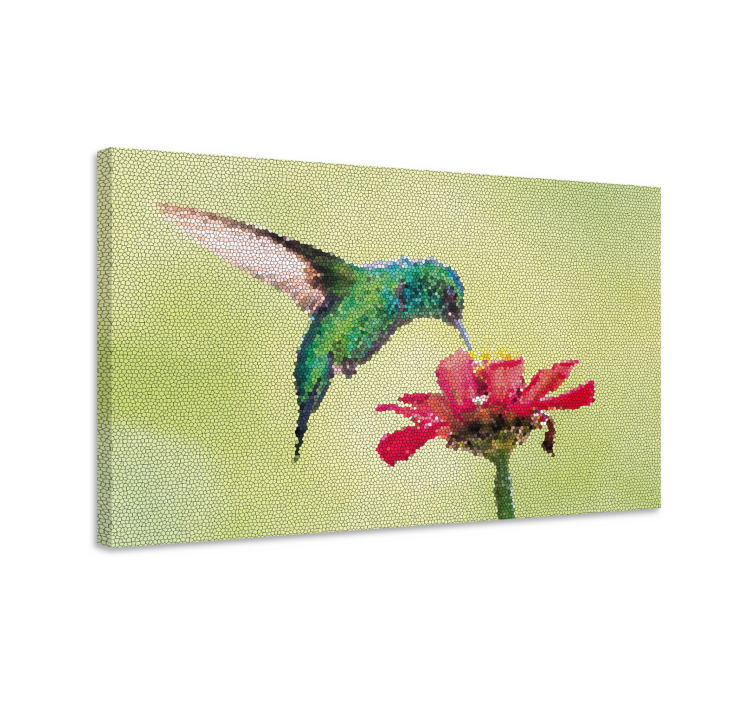 Quadro con colibrì e fiore effetto pixel - TenStickers