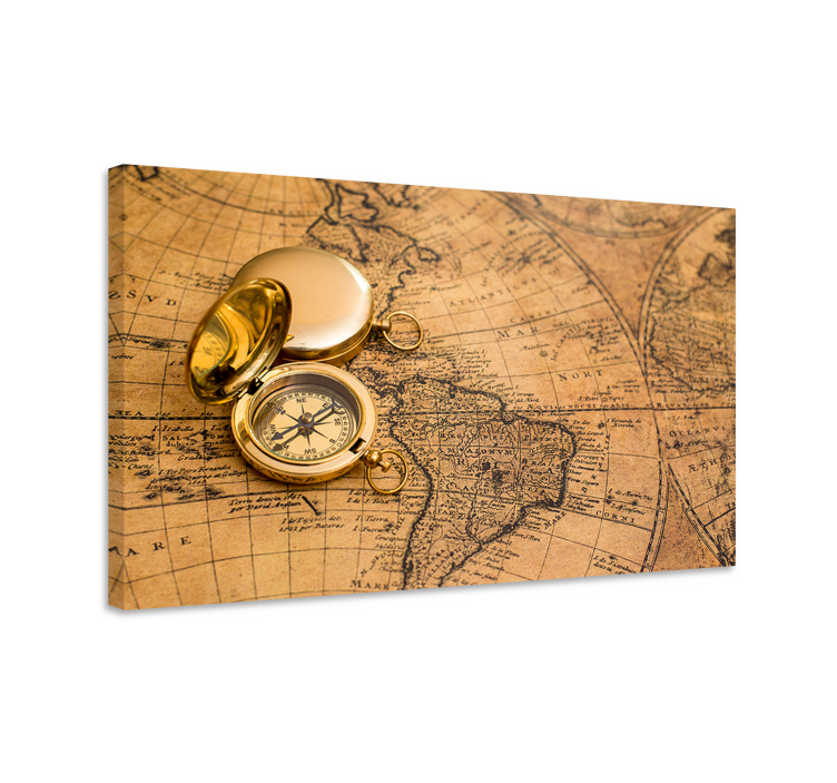 Dipinto mappamondo bussola e mappa antica - TenStickers