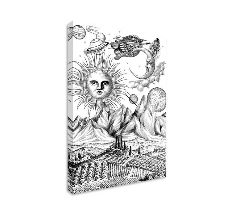 Dipinto astratto sole e pianeti - TenStickers