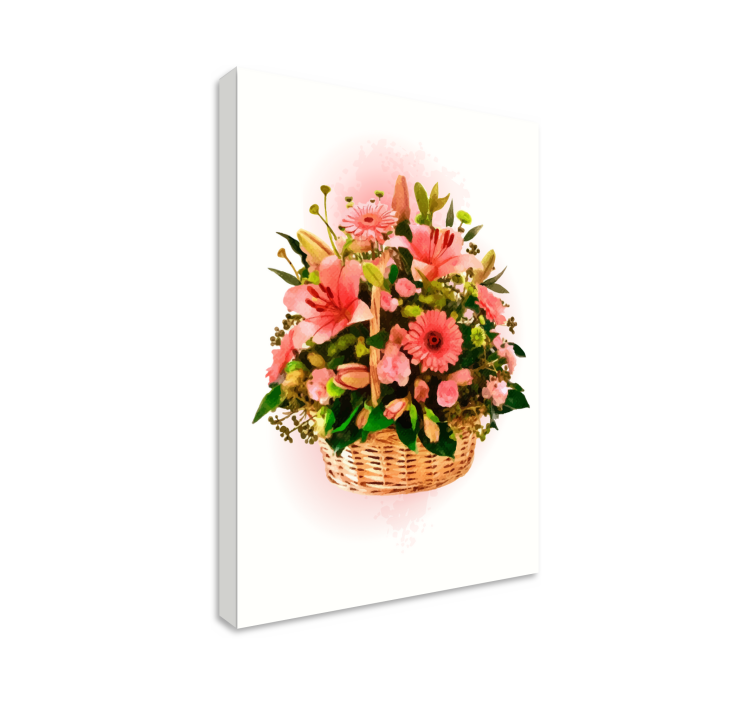 Dipinto con fiori e piante cesto di fiori rosa - TenStickers
