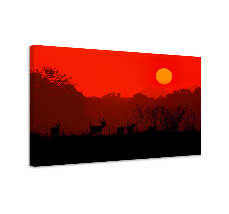 Dipinto cervo al tramonto silhouette - TenStickers