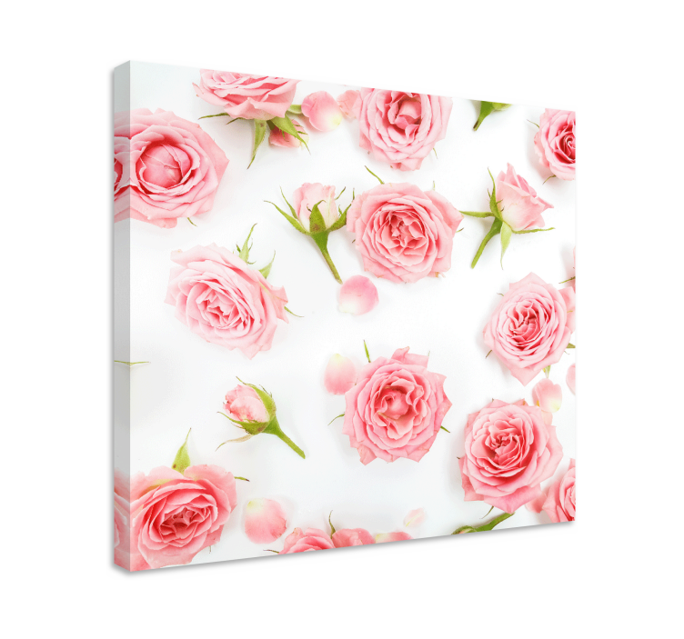 Dipinto con fiori e piante composizione di rose rosa - TenStickers