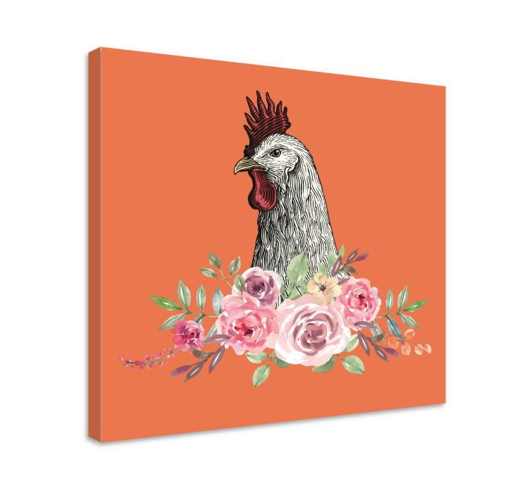 Cornice quadro con animali e insetti gallo con fiori - TenStickers
