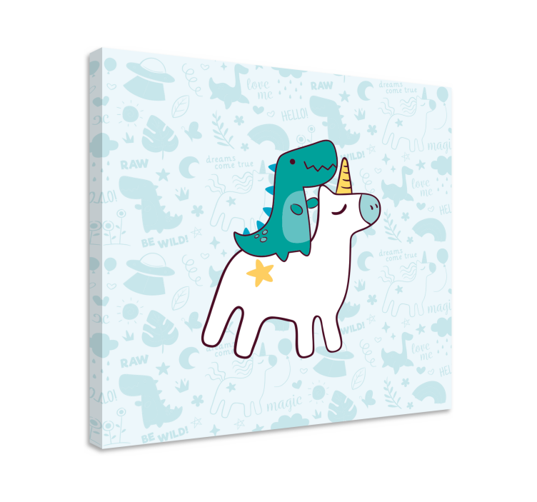 Dipinto unicorno dinosauro che cavalca - TenStickers