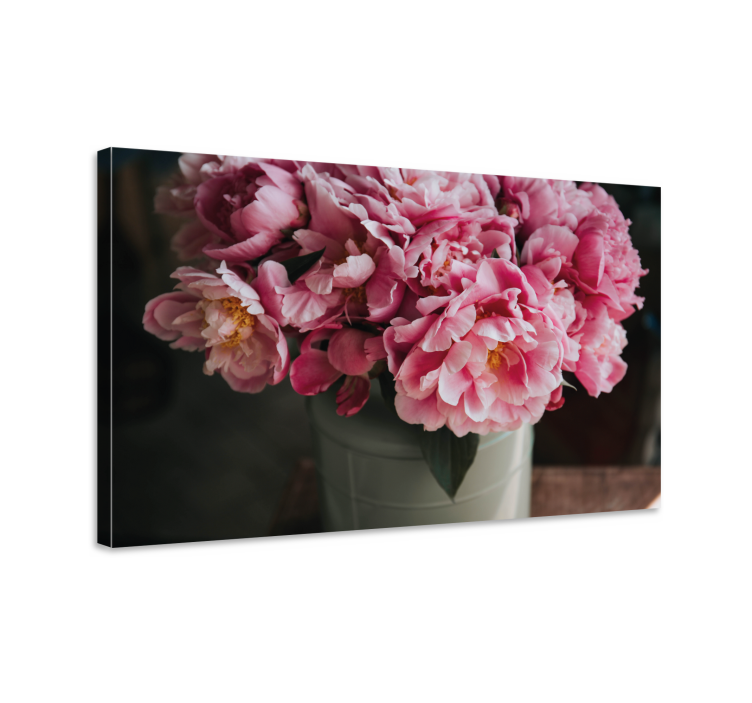 Dipinto con fiori e piante composizione di peonie rosa - TenStickers