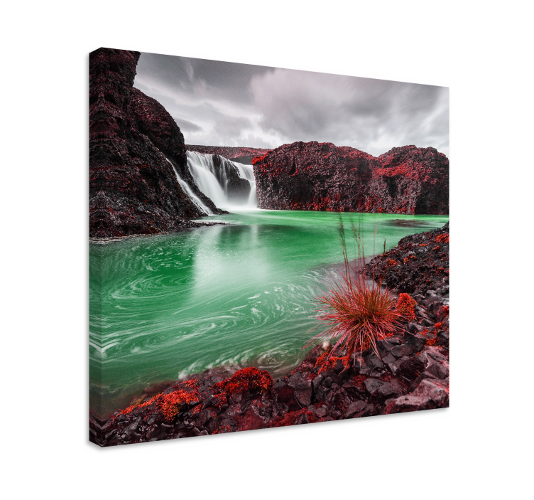 Dipinto di paesaggio cascata con piscina verde - TenStickers