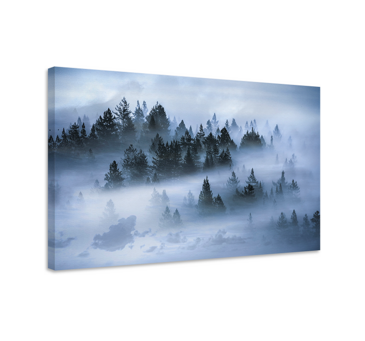 Dipinto di paesaggio foresta di pini nella nebbia - TenStickers