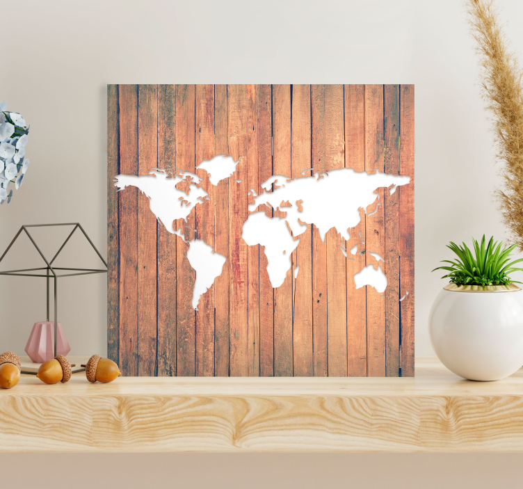 Dipinto mappamondo mappa del mondo in legno - TenStickers