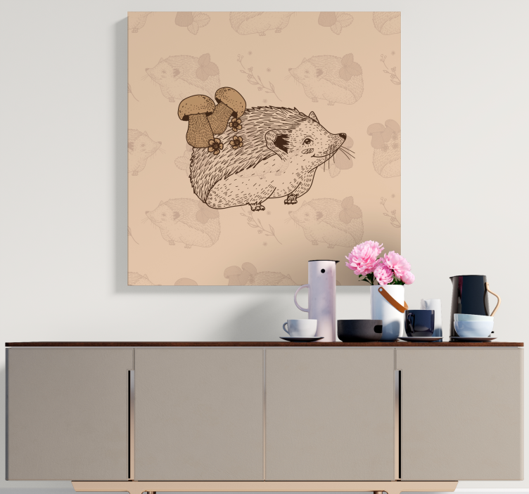 Cornice quadro con animali e insetti riccio beige con funghi - TenStickers