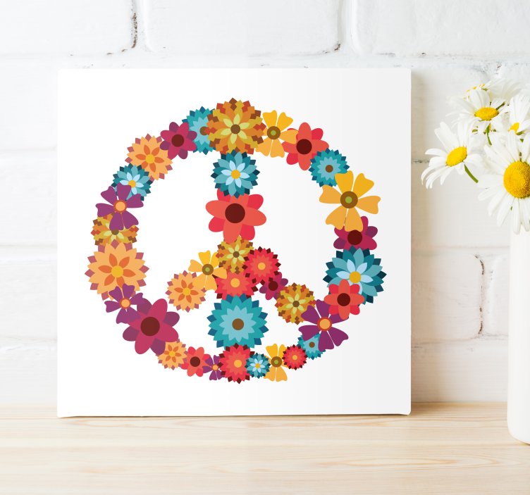 Dipinto con fiori simbolo hippie - TenStickers