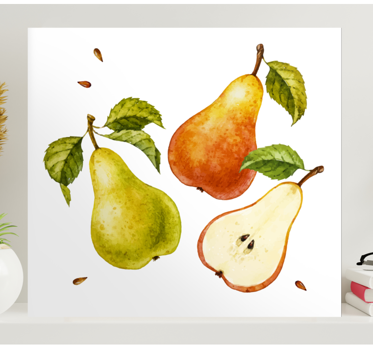 Dipinto con frutta e natura morta trio di pere fresche - TenStickers