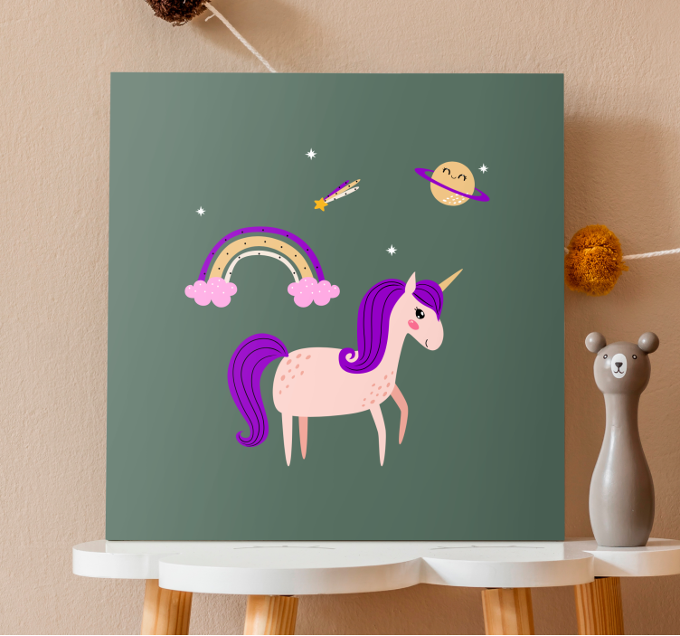 Dipinto unicorno avventura di unicorno da sogno - TenStickers