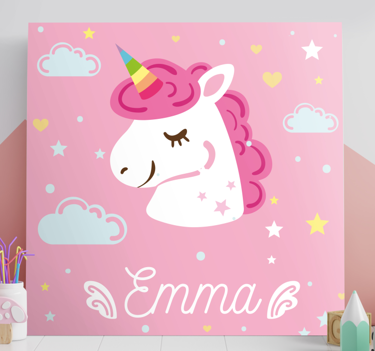 Quadro unicorno Unicorni rosa con nome - TenStickers