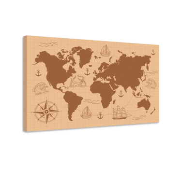 Quadro mappamondo Marrone con bussola - TenStickers