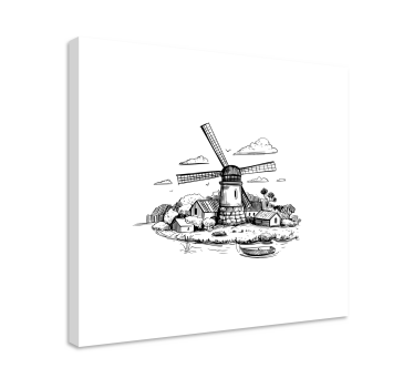 Quadro per bambini Disegno del villaggio in bianco e nero - TenStickers