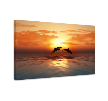 Dipinto con marinaio delfini al tramonto - TenStickers