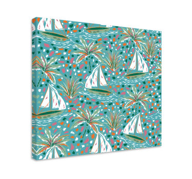 Dipinto con marinaio barche a vela e palme - TenStickers