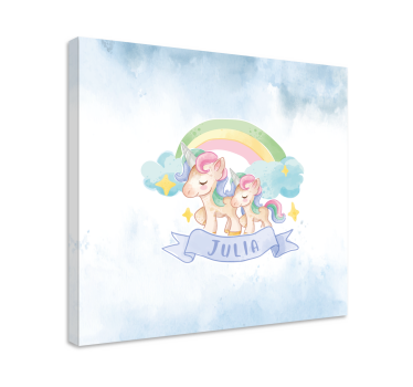 Quadro con nome Unicorni felici su un arcobaleno - TenStickers
