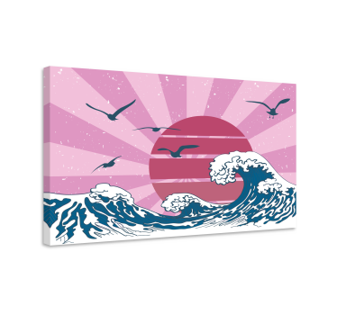 Quadro vintage La grande onda retrò rosa - TenStickers