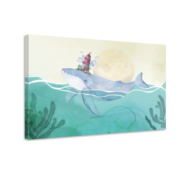 Dipinto con marinaio balena e faro - TenStickers