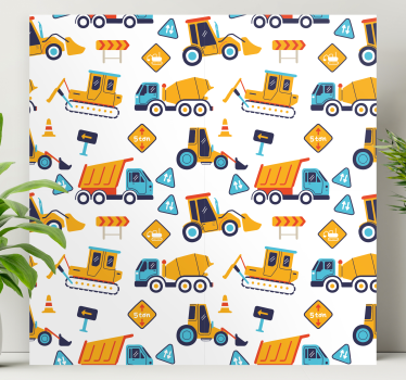 Cornice quadro per bambini divertimento con veicoli edilizi - TenStickers