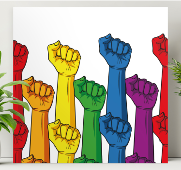 Dipinto con frase pugni colorati sollevati - TenStickers