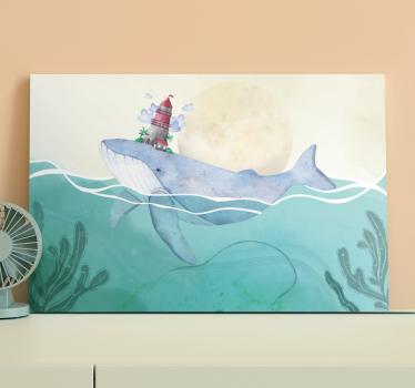 Dipinto con marinaio balena e faro - TenStickers