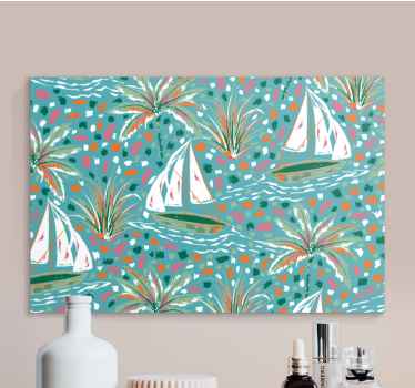 Dipinto con marinaio barche a vela e palme - TenStickers