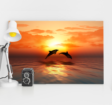 Dipinto con marinaio delfini al tramonto - TenStickers