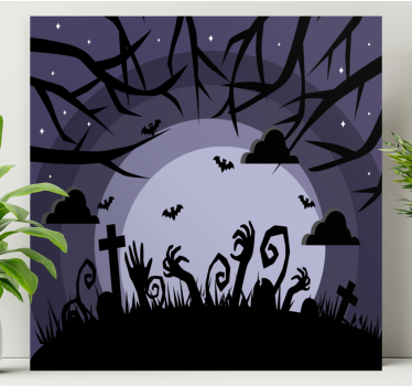 Dipinto con testo scena di cimitero inquietante - TenStickers