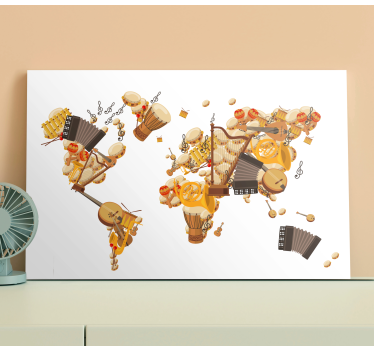 Quadro mappamondo con strumenti musicali - TenStickers