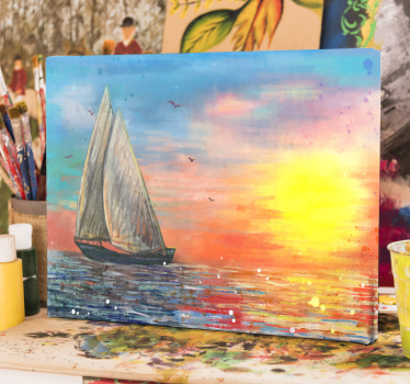 Dipinto con marinaio barca a vela tramonto paesaggio marino - TenStickers