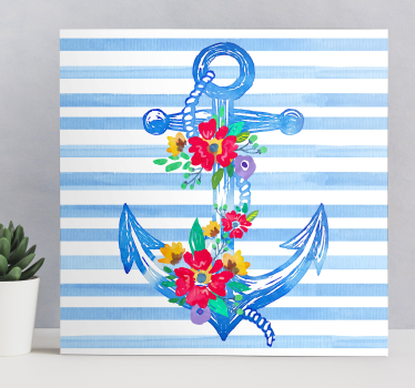 Dipinto con marinaio illustrazione di ancoraggio floreale - TenStickers