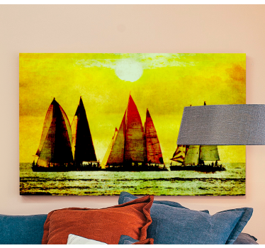 Dipinto con marinaio scena di navigazione al tramonto - TenStickers