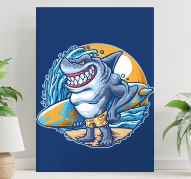 Quadro moderno Cartone animato squalo tavola da surf - TenStickers