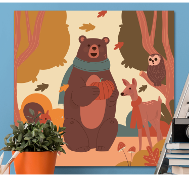 Quadro per bambini Animali felici nella foresta d'autunno - TenStickers