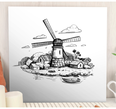 Quadro per bambini Disegno del villaggio in bianco e nero - TenStickers