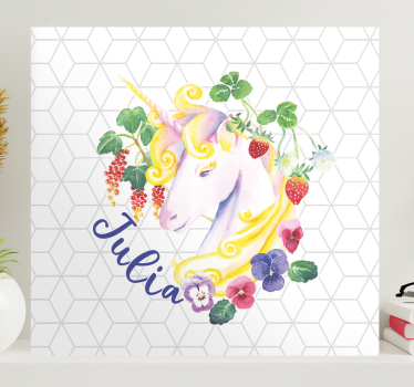Dipinto unicorno composizione floreale unicorno - TenStickers