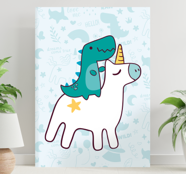 Dipinto unicorno dinosauro che cavalca - TenStickers