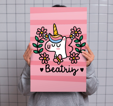 Dipinto unicorno floreale carino - TenStickers