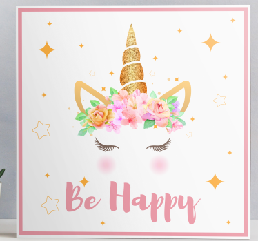 Quadro unicorno Frase di unicorni sii felice - TenStickers