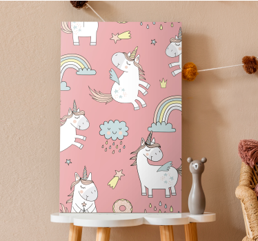 Dipinto unicorno motivo di unicorni giocosi - TenStickers