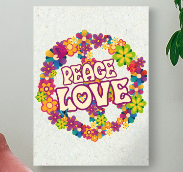 Dipinto con frase corona floreale pace amore - TenStickers