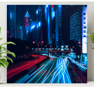 Quadro paesaggio Città effetto sfocatura rosso blu - TenStickers
