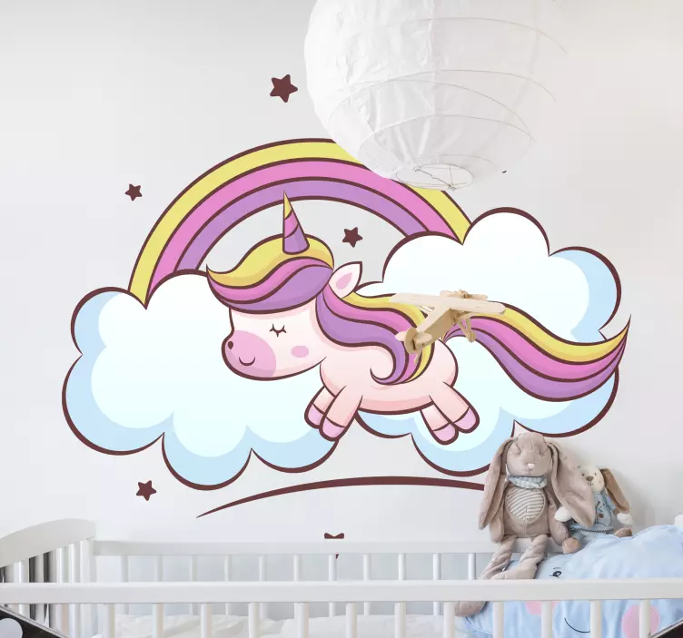 Adesivo per bambini scena di unicorni giocosi - TenStickers