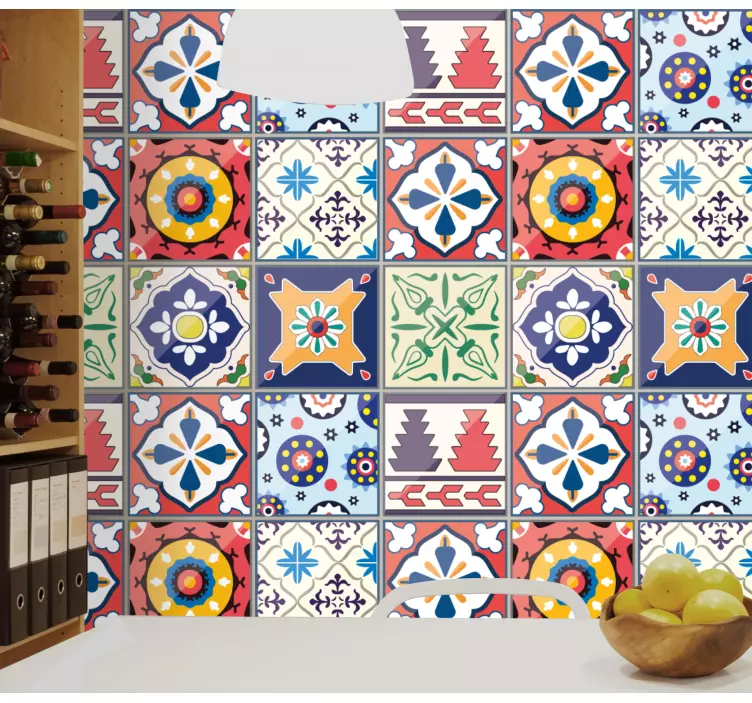 Adesivo murale cucina piastrelle ornamentali colorate - TenStickers